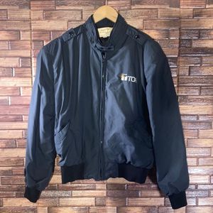 Vintage 80’s Unisex Bomber Jacket Navy Blue & Black California Custom Jackets L